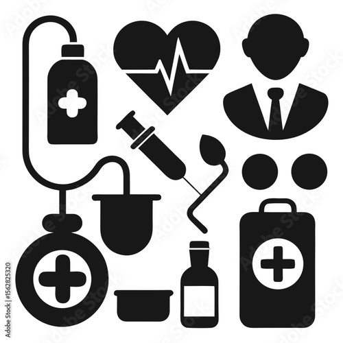Medical icon set silhouette vector on a white background