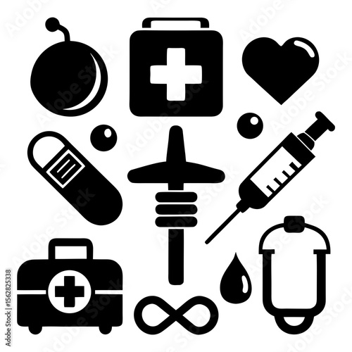 Medical icon set silhouette vector on a white background