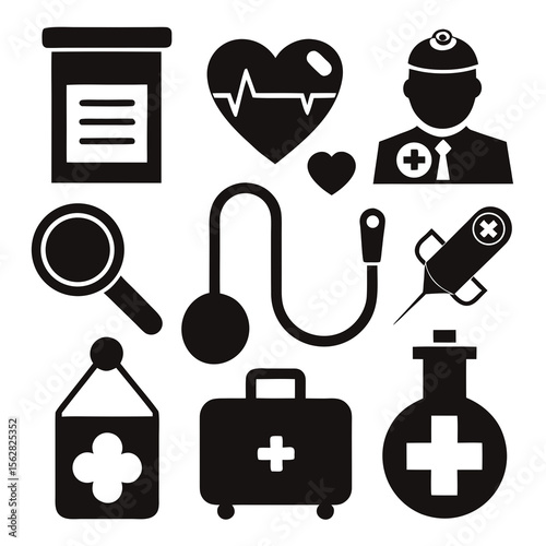 Medical icon set silhouette vector on a white background