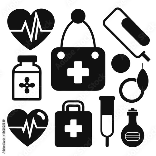 Medical icon set silhouette vector on a white background
