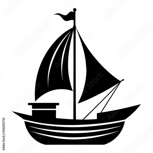 Traditional Sailboat Silhouette Vector Tropical Fishing Boat Clipart Design on a white background