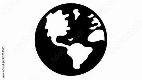 Stylized earth globe showing north and south america in a black and white circular graphic design icon