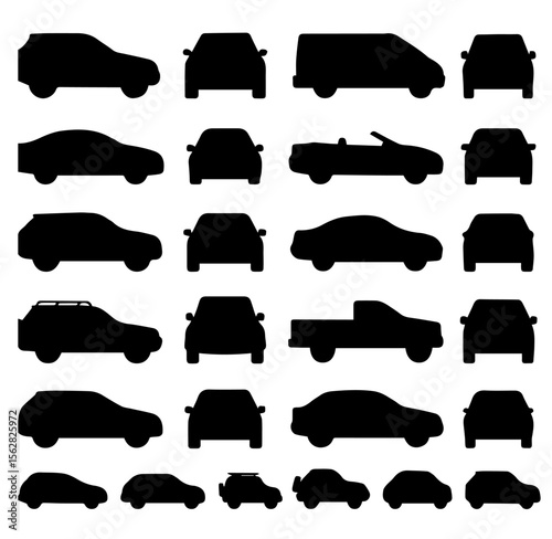 Collection of Black Silhouettes Various Car Types Design