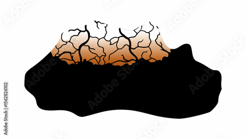 Abstract representation of cracked earth with brown and black colors on a white background design