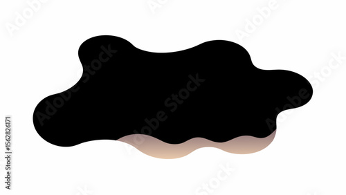 Abstract black shape with wavy beige gradient border on a white background creating a fluid design element