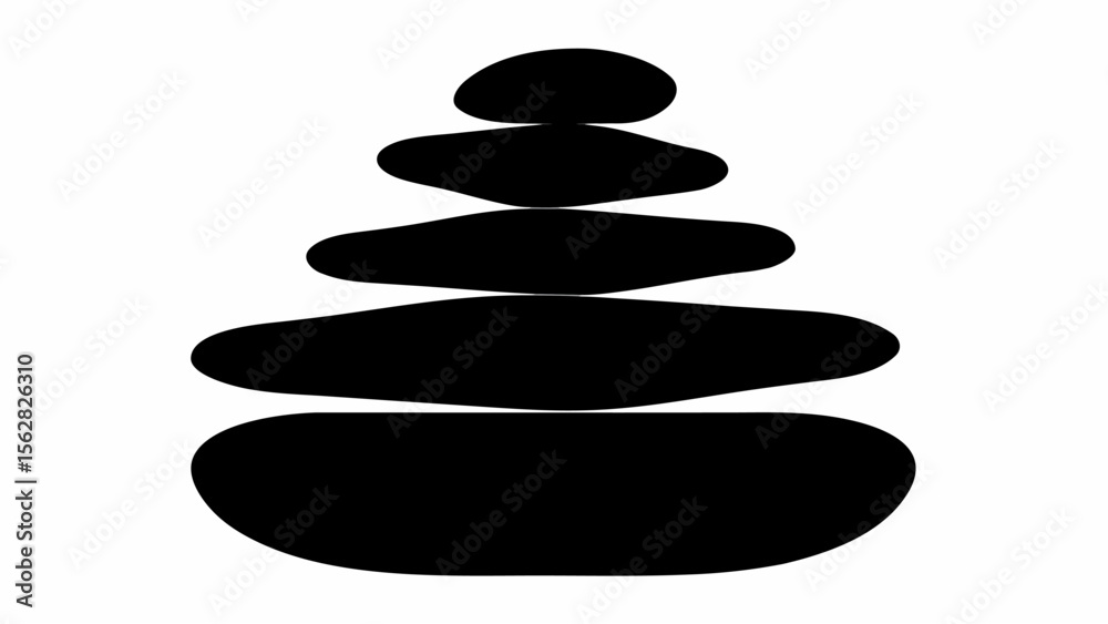 A zen stone tower with five smooth black stones stacked in balance against a white background image view A zen stone tower with five smooth black stones stacked in balance against a white background image view