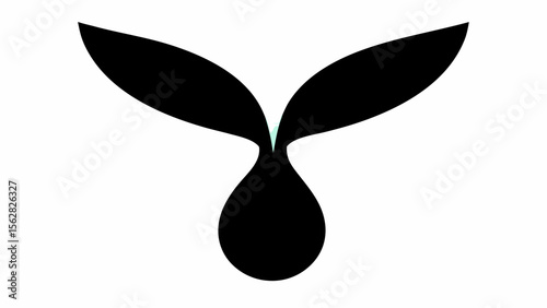 Abstract design featuring two wing like shapes above a teardrop shape all in black on a white background