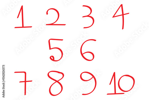 A bold and artistic set of numbers 1 to 10. Doodle checklist numbering. List of hand written numbers. Hand-drawn vector illustration scribble numbers font isolated on white background. eps 10