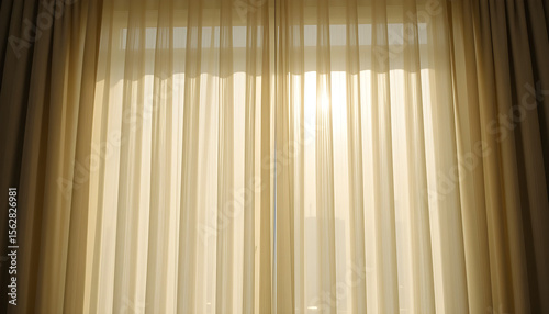 A view of light shining through closed sheer curtains in a room during the daytime