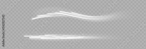 High speed. Abstract technology background concept. Motion speed and blur. Glowing white speed lines. Dynamic lines or rays. Light trail wave, fire path trace line.