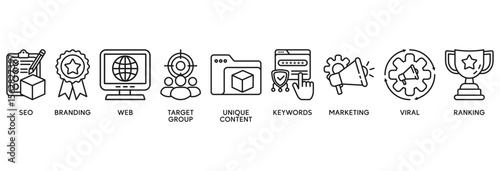 Content is king icon set vector illustration concept relate to seo, branding, web, target group, unique content, keywords, marketing, viral and ranking
