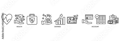 HSA icon set vector illustration concept relate to for health saving account with icon of healthcare, growth, id card, and accounting