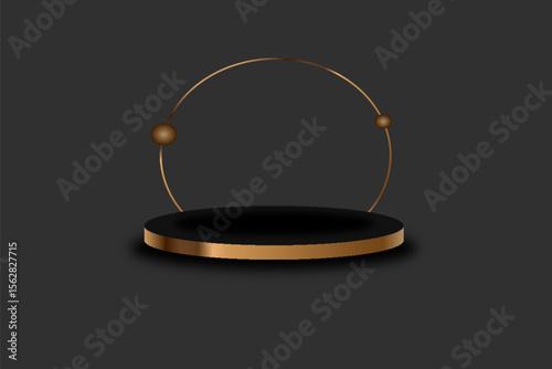 Gold podium with black textile background.