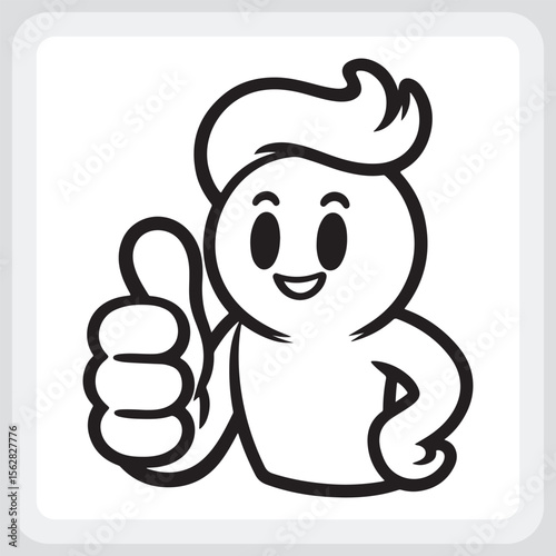 Cartoon Character Giving a Thumbs-Up, Positive and Approving