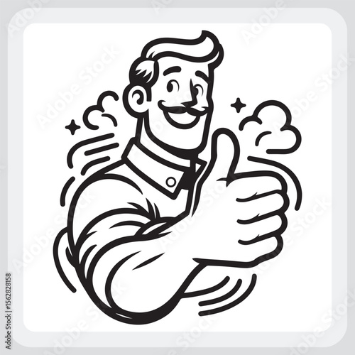 Cartoon Character Giving a Thumbs-Up, Positive and Approving