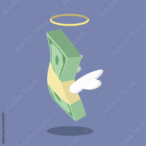 floating money. illustration of lost money. floating money with wings on a blue background. a wad of lost money. suitable for business themes