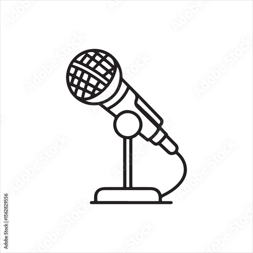 Classic Microphone on Stand Outline Icon – Vector Line Art