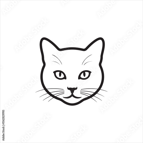 Simple Cat Face Line Art – Minimalist Feline Head Vector Drawing