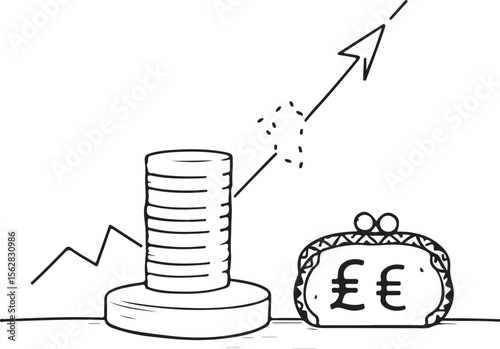 Financial growth and investment success depicted through a business graph with a dollar sign and coins