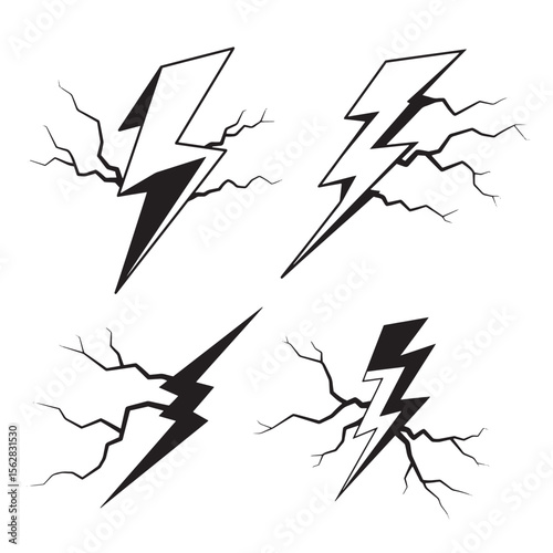 A set of stylized lightning bolt illustrations with crackle ornament design elements