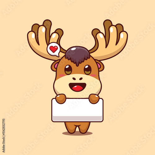 Cute moose holding greeting banner cartoon vector illustration