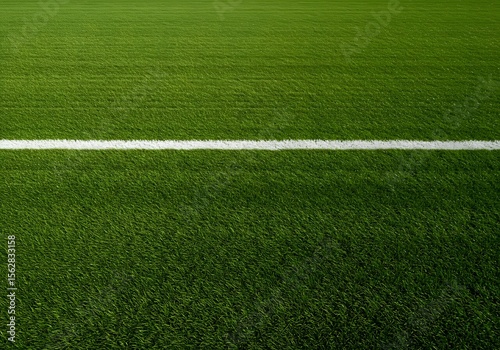 a green grass field with a thick white line running horizontally across the center.  wallpaper,  Thick horizontal white painted line is running across green grass turf in flat vector illustration