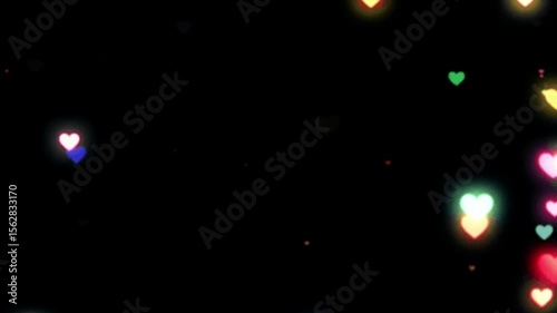 Romantic love heart valentine elegant wedding motion graphic overlay 4k pro resolution video in black with romantic bokeh particles