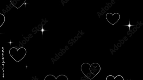 Elegant wedding romantic love heart valentine motion graphic overlay with starts 4k pro resolution video in black with romantic bokeh particles