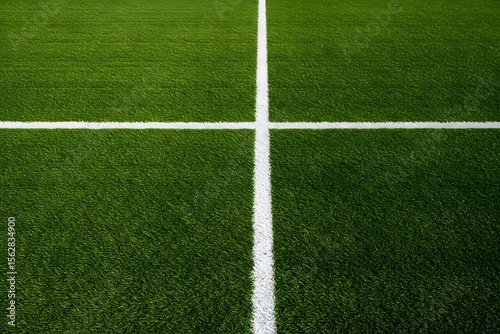 a well-maintained green grass field with a thick white line running horizontally across the center. Thick horizontal white painted line is running across green grass turf in flat vector illustration, 