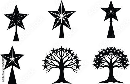 christmas tree star topper silhouette on white background
