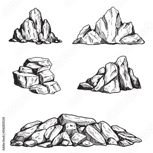 Hand drawn rock stone ornament set collection isolated on white background