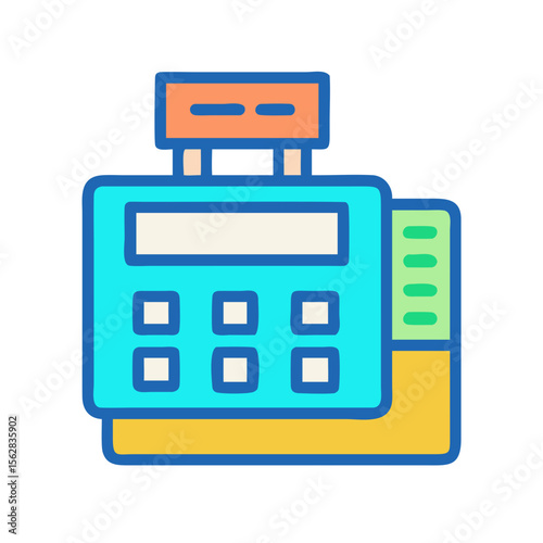 Colorful illustration of a cash register on black background