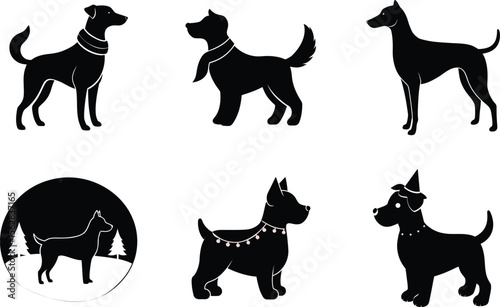 festive dog with scarf silhouette on white background
