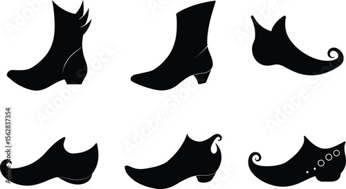 curved elf shoe silhouette on white background
