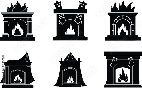 fireplace with stockings silhouette on white background
