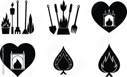 fireplace tools silhouette on white background
