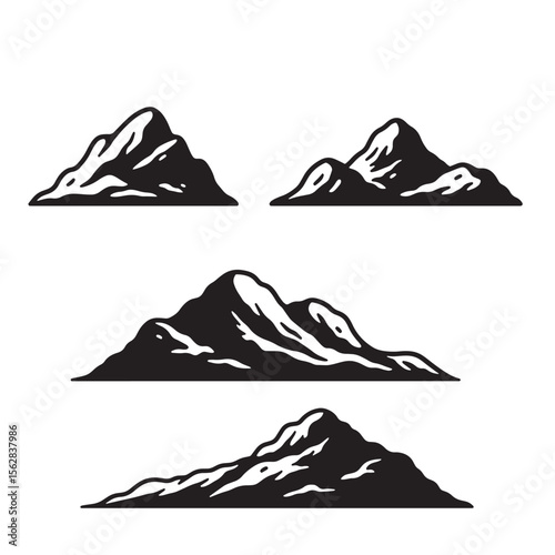 Simple monochrome mountain range ornament set illustrations for design and decoration