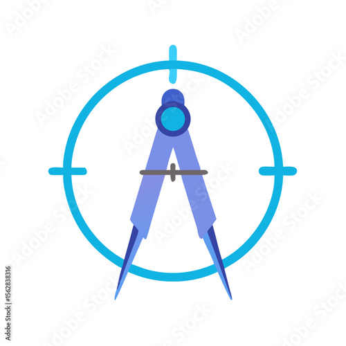 Geometric compass surrounded by a circle on black background