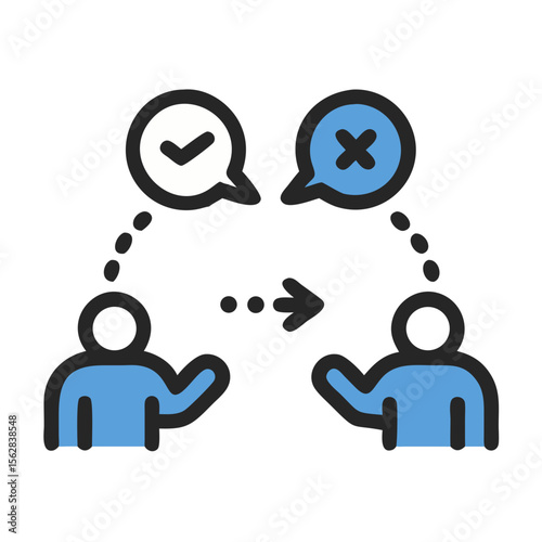 Two people exchanging ideas in flat graphic style