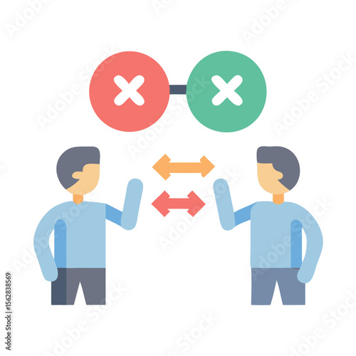 Concept of disagreement and conflicting ideas between two persons