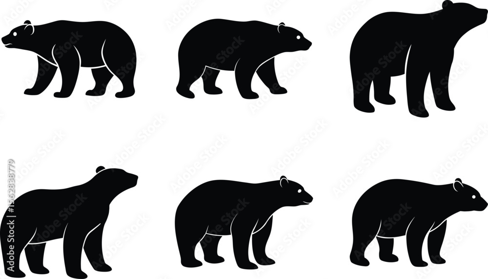 Naklejka premium walking polar bear silhouette on white background 