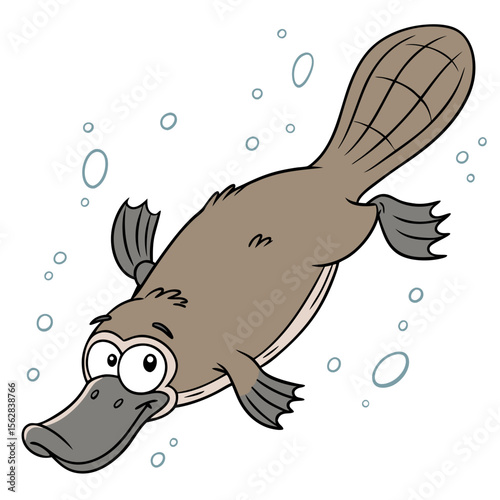 Quirky Platypus Swimming Vector Illustration on Clean White Background
