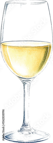 White wine glass watercolor  illustration vector Hand drawn realistic fresh alcohol beverage element. 