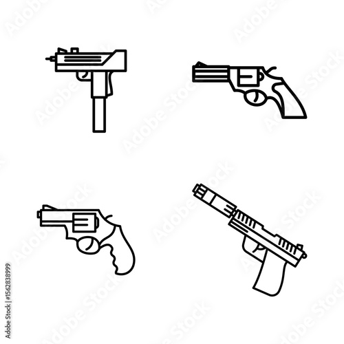 Vector icon set of cute gun. black and white icon vector PNG outline.