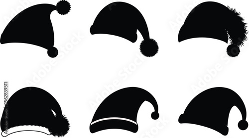 santa hat with pom silhouette on white background
