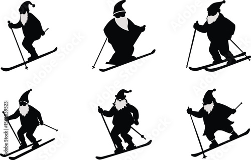 skiing santa silhouette on white background
