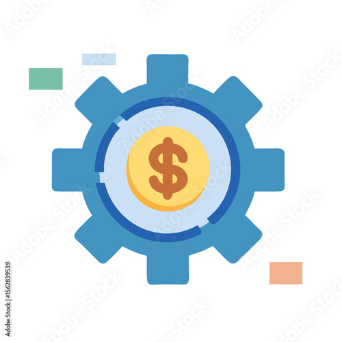 Blue gear with dollar coin for business efficiency concept