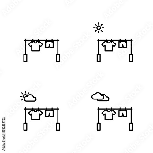 Vector icon set of cute clothesline and weather changes. vector icon black white PNG outline.