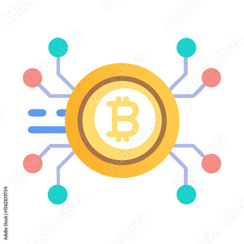 Modern Bitcoin network symbol with interconnected nodes and connections