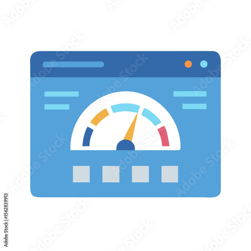 Website speed test illustration in blue tones and speedometer